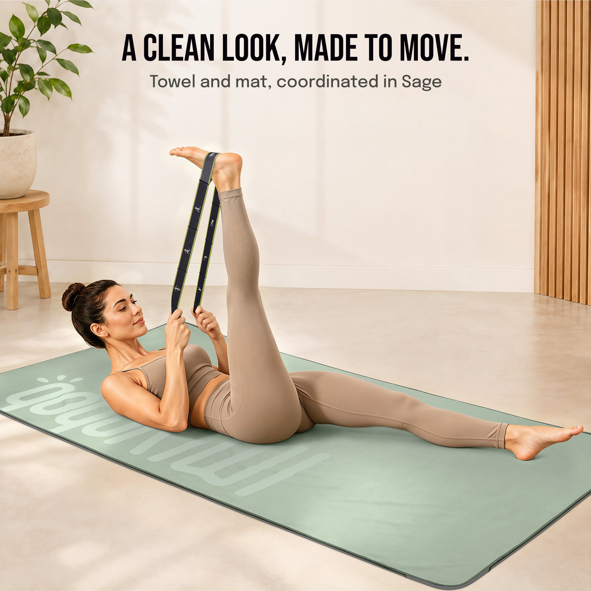 Gogokiwi Yoga Mat and Towel Set with Strap, 72 x 36 in, Non Slip Pilates