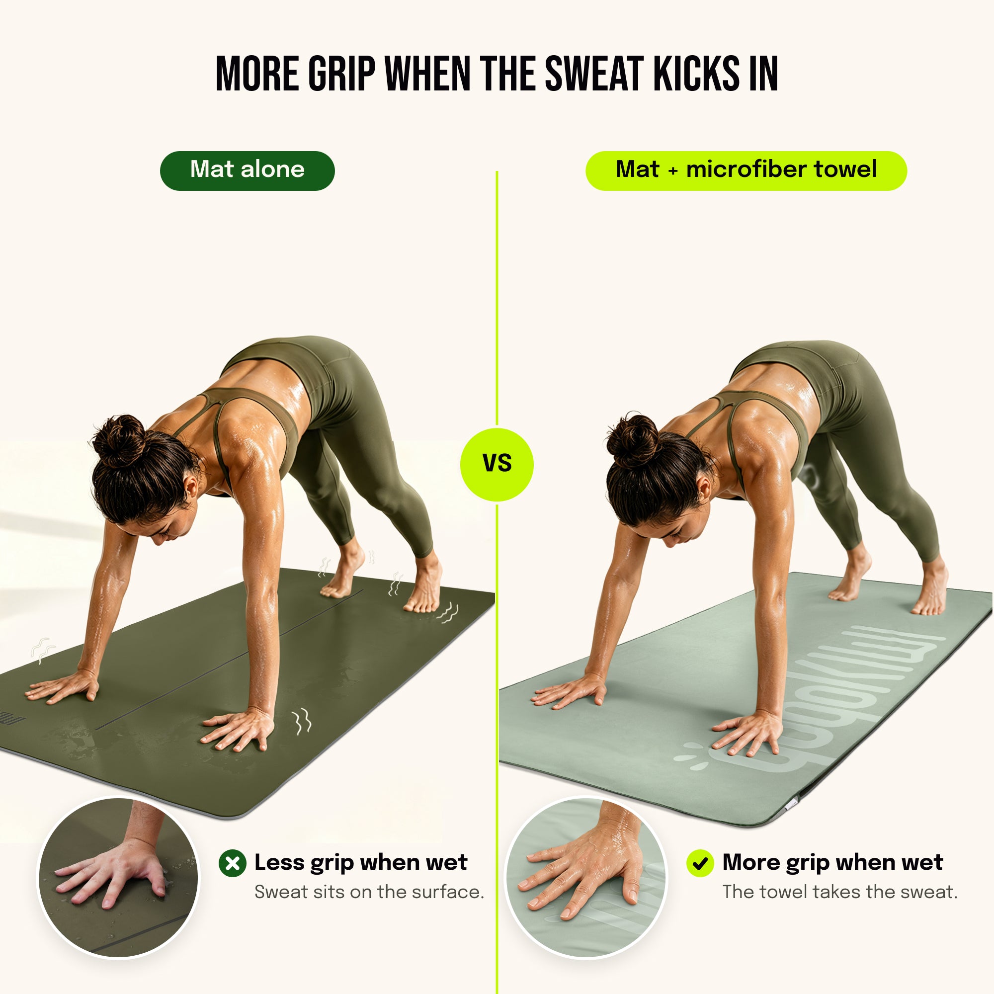 Gogokiwi Yoga Mat and Towel Set with Strap, 72 x 36 in, Non Slip Pilates