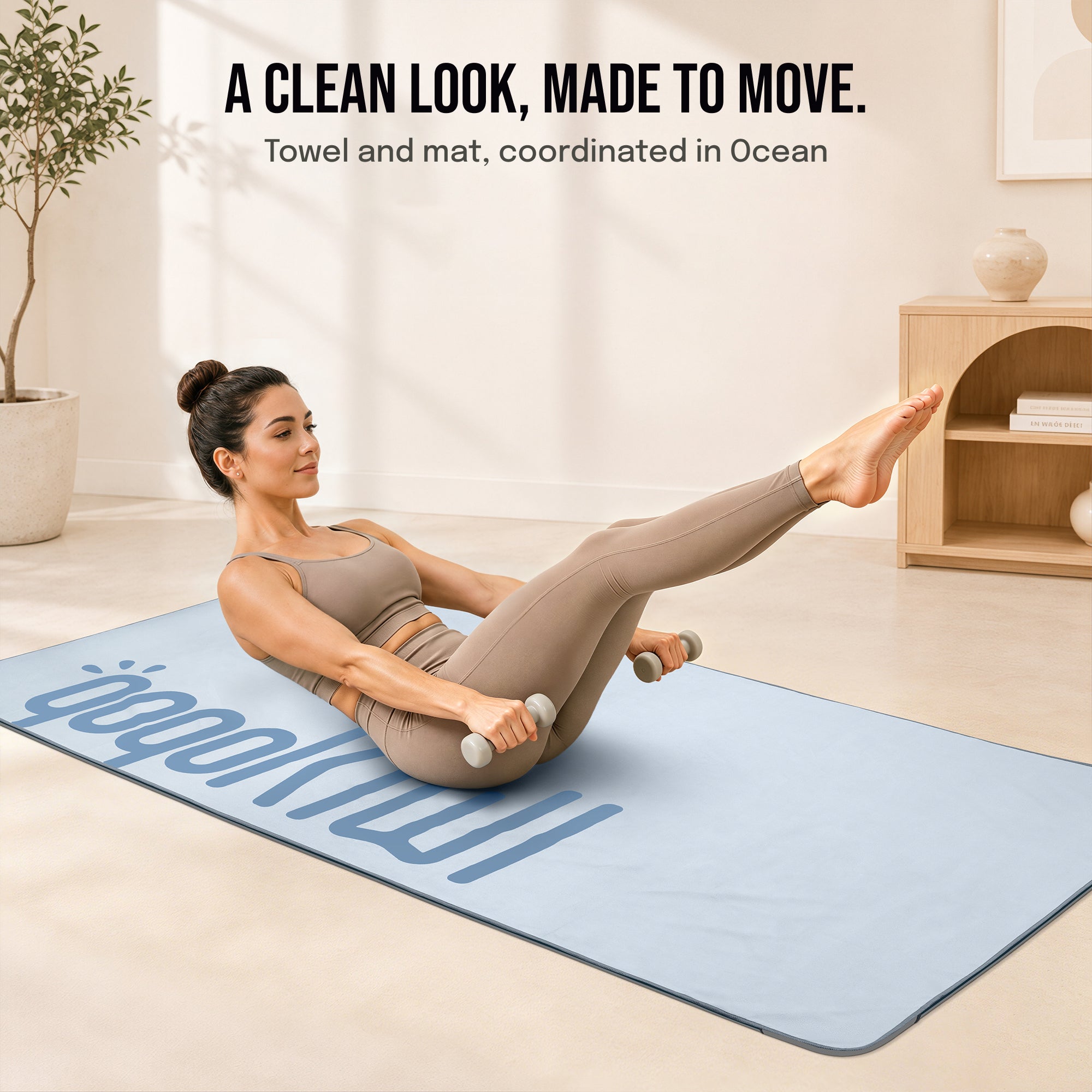Gogokiwi Yoga Mat and Towel Set with Strap, 72 x 36 in, Non Slip Pilates